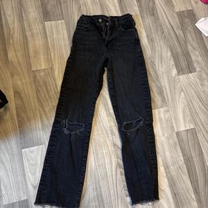 Fashion Nova Black Ripped Straight Leg Jeans